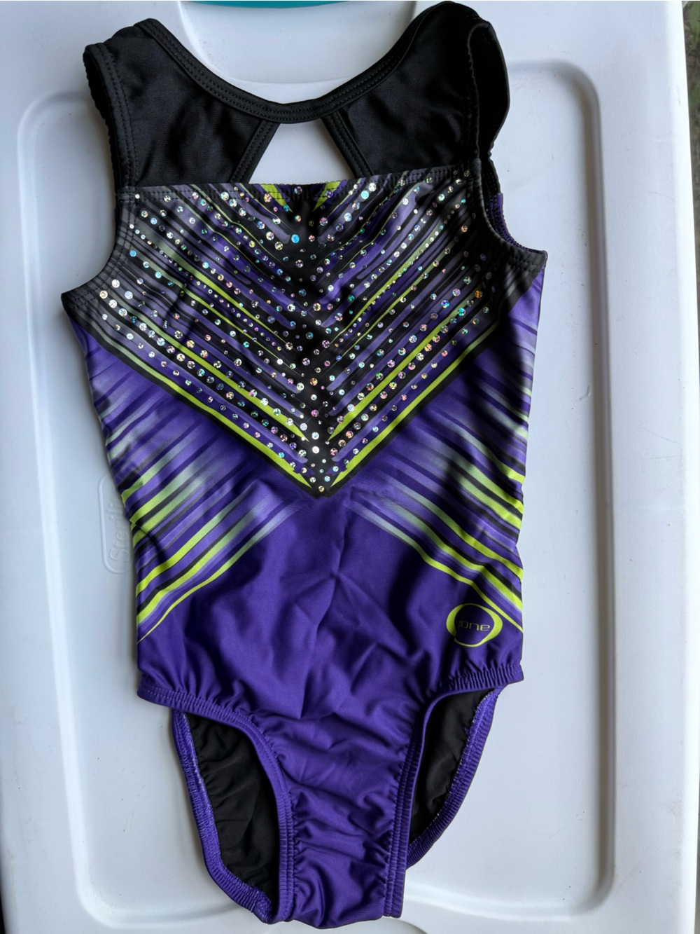 Youth medium purple and green leotard